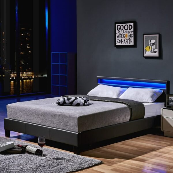 LED Bett ASTRO - 140 x 200 cm Dunkelgrau