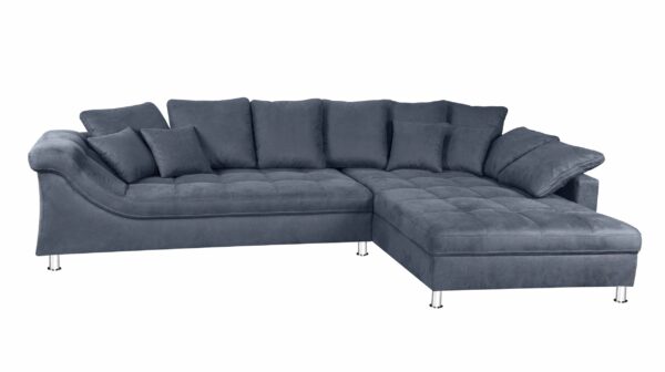 Die Möbelfundgrube Ecksofa grau - blau 339 x 222 cm mit Kissen - CALGARY