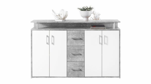 Die Möbelfundgrube Highboard Betonoptik - weiß - 4-türig - 139 cm - DRIFT