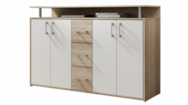 Die Möbelfundgrube Highboard Sonoma Eiche - weiß - 4-türig - 139 cm - DRIFT