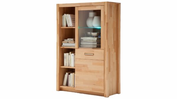 Massivart Highboard mit 1 Glastür Kernbuche massiv geölt 98 cm - FENJA