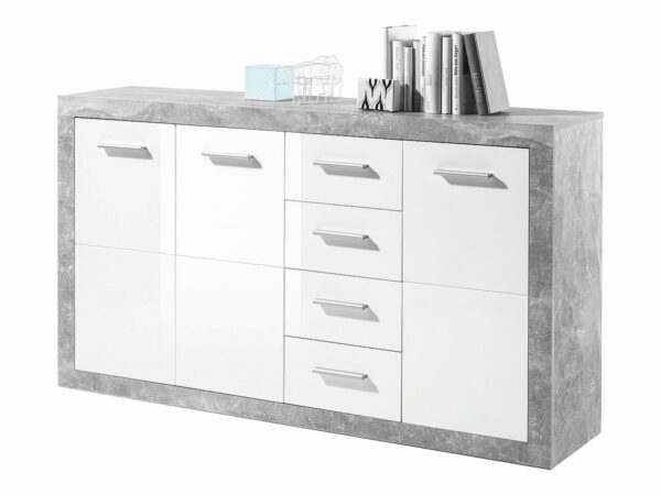 Die Möbelfundgrube Kommode weiß hochglanz - Betonoptik 152 cm- STONE