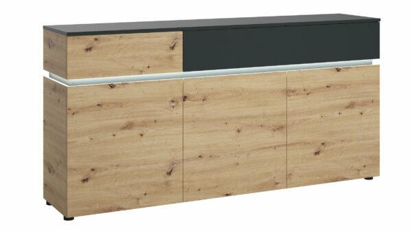 Die Möbelfundgrube Sideboard Artisan Eiche - grau 180 cm mit Beleuchtung - LUCI