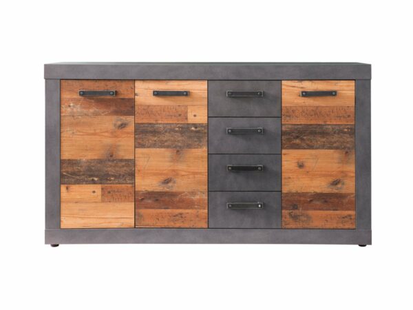 Die Möbelfundgrube Sideboard mit 4 Schubladen Old Wood - Graphit Matera 151 cm - INDY