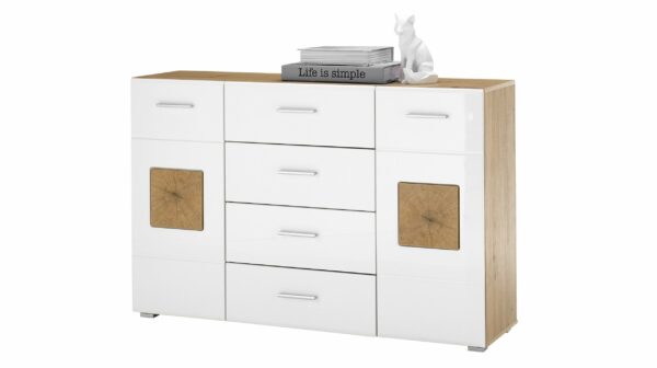 Die Möbelfundgrube Sideboard weiß hochglanz 140 cm - 2-türig - GEORGIA