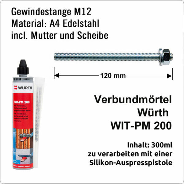 FISCHER Montageset Wandmontage Beton druckfest 4 Bohrungen