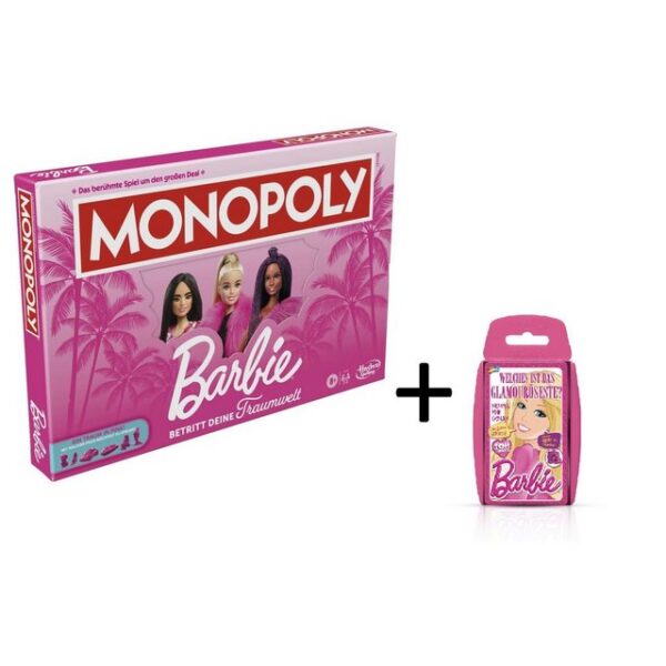 Hasbro Spiel, Monopoly - Barbie + Top Trumps Barbie Brettspiel Gesellschaftsspiel