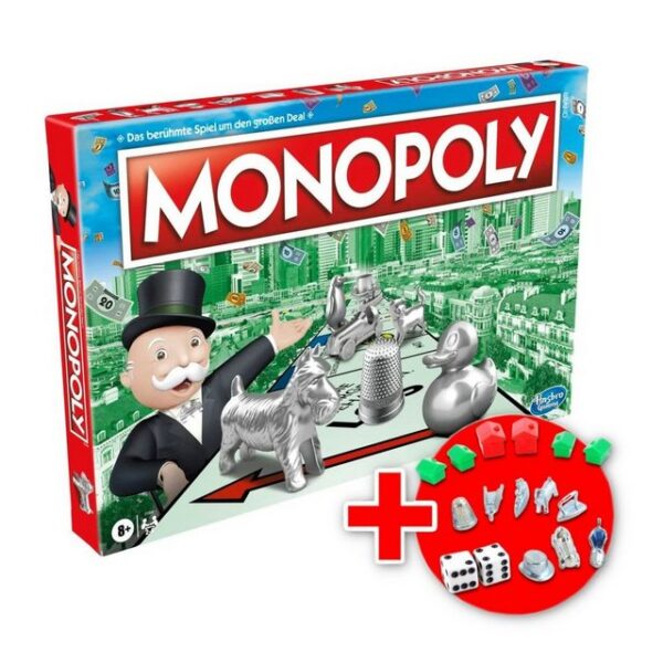 Hasbro Spiel, Monopoly - Classic, inkl. EXTRA Set mit Figuren, Würfeln, Häusern & Hotels