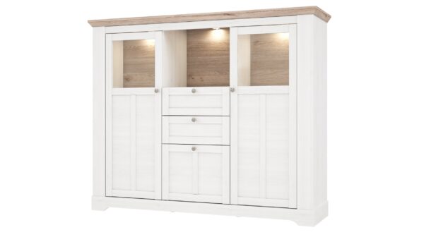 Die Möbelfundgrube Highboard Schneeeiche 136 cm mit LED - Beleuchtung - ILOPPA