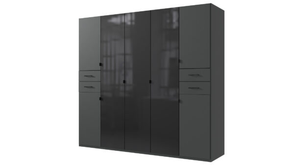 Die Möbelfundgrube Kleiderschrank graphit Glas schwarz 225 cm - HENDRIK