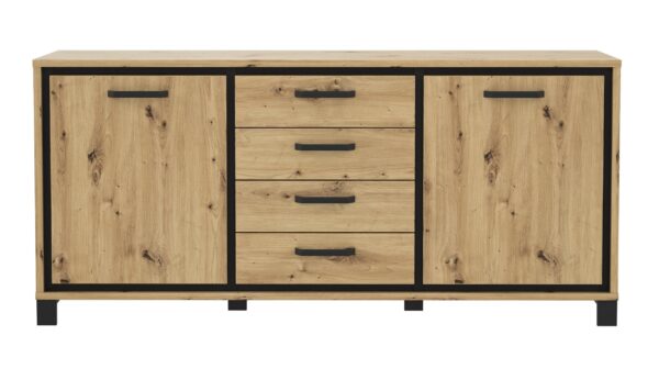 Die Möbelfundgrube Sideboard 2 türig Artisan Eiche - Metall schwarz 178 cm - TRONDHEIM