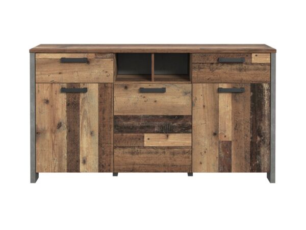 Die Möbelfundgrube Sideboard mit 2 Schubladen Old Wood Vintage - Betonoptik 156 cm - CLIF