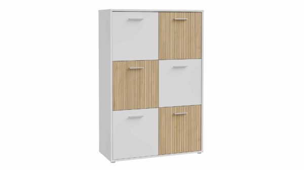 Die Möbelfundgrube Highboard 6 Türen weiß - Artisan Eiche 94 cm - QUADRO