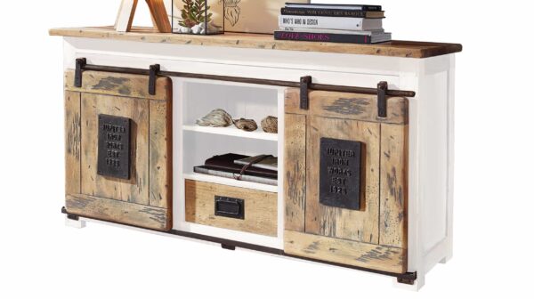 Massivart Sideboard 2 Rolltüren Massivholz Mango weiß 128 cm - EMANUEL