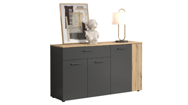 Die Möbelfundgrube Sideboard mit Schublade anthrazit - Eiche - 105 cm - ESTEBAN