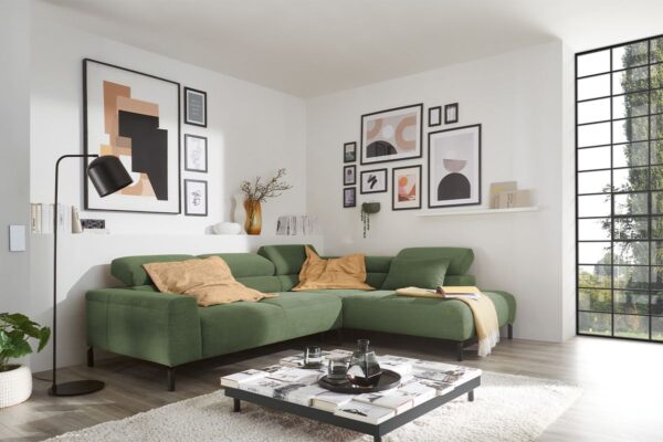 KAWOLA Sofa DELIA Ecksofa Feincord olivgrün