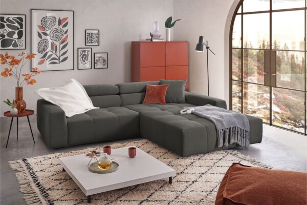 KAWOLA Sofa RENO Ecksofa Feincord anthrazit