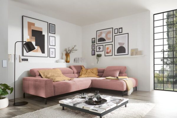 KAWOLA Sofa DELIA Ecksofa Feincord rosa