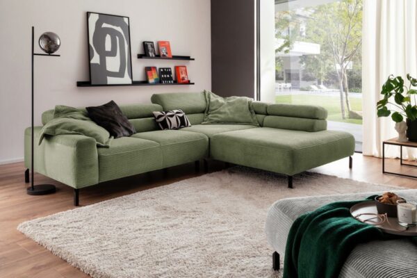 KAWOLA Sofa DELIA Ecksofa Cord olivgrün