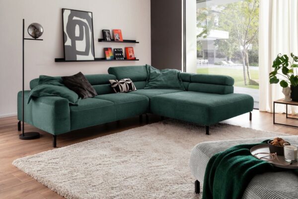 KAWOLA Sofa DELIA Ecksofa Cord smaragd