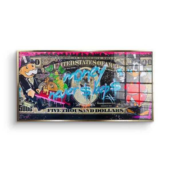 DOTCOMCANVAS® Acrylglasbild Money Never $leep$ 3.0 - Acrylglas, Acrylglasbild Money Never $leep$ 3.0 Dagobert Duck Mr. Monopoly Comic