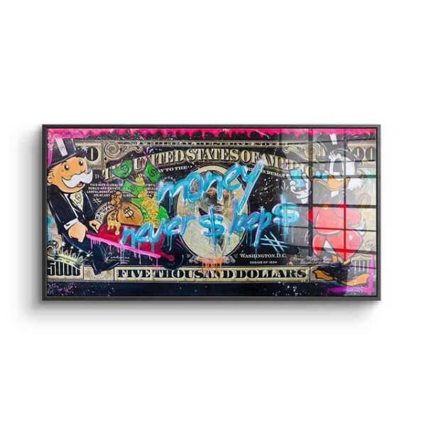 DOTCOMCANVAS® Acrylglasbild Money Never $leep$ 3.0 - Acrylglas, Acrylglasbild Money Never $leep$ 3.0 Dagobert Duck Mr. Monopoly Comic