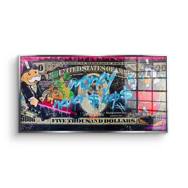 DOTCOMCANVAS® Acrylglasbild Money Never $leep$ 3.0 - Acrylglas, Acrylglasbild Money Never $leep$ 3.0 Dagobert Duck Mr. Monopoly Comic