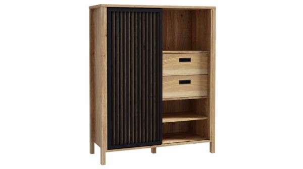 Die Möbelfundgrube Highboard - Schiebetür - Mauvella Eiche - schwarz - 103 cm - JYTANA