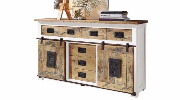 Massivart Sideboard mit 2 Rolltüren Mango massiv weiß 150 cm - EMANUEL