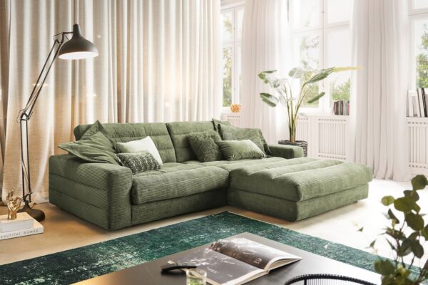 KAWOLA Sofa LANA Ecksofa Cord olivgrün