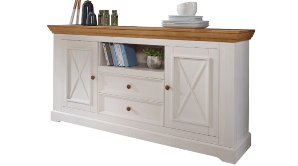 Massivart Sideboard Kiefer massiv - Eiche - weiß 169 cm - GIADA