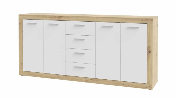 Die Möbelfundgrube Sideboard weiß - Artisan Eiche 197 cm 4-türig - BACCIO