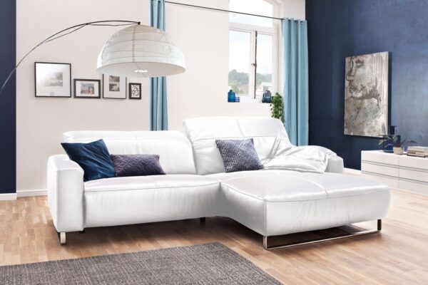 KAWOLA Sofa YORK Leder Recamiere white