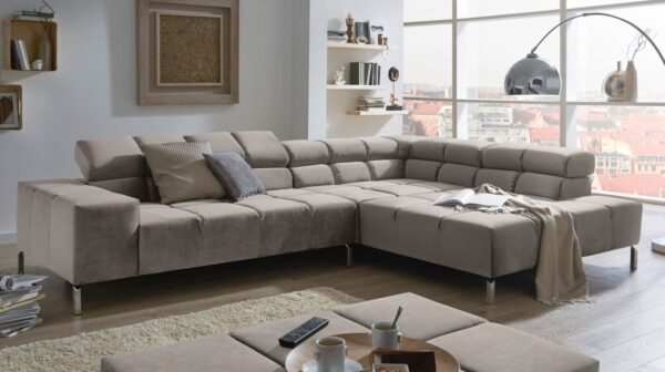 KAWOLA Sofa NELSON Ecksofa Velvet silber