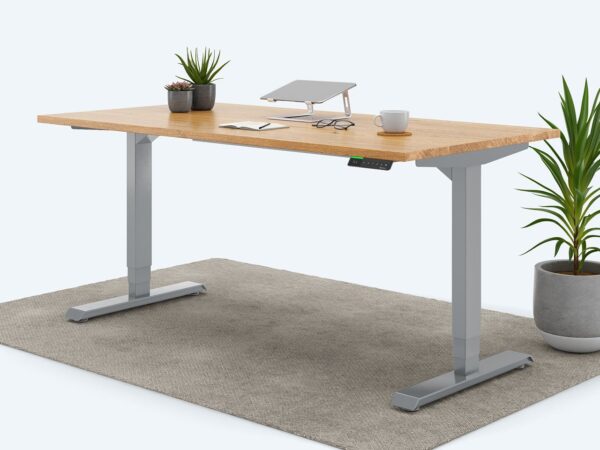 Ergotopia Desktopia Pro X - Elektrisch höhenverstellbarer Schreibtisch / Ergonomischer Tisch mit Memory-Funktion, 7 Jahre Garantie - (Eiche Echtholz, 160x80 cm, Gestell Grau)