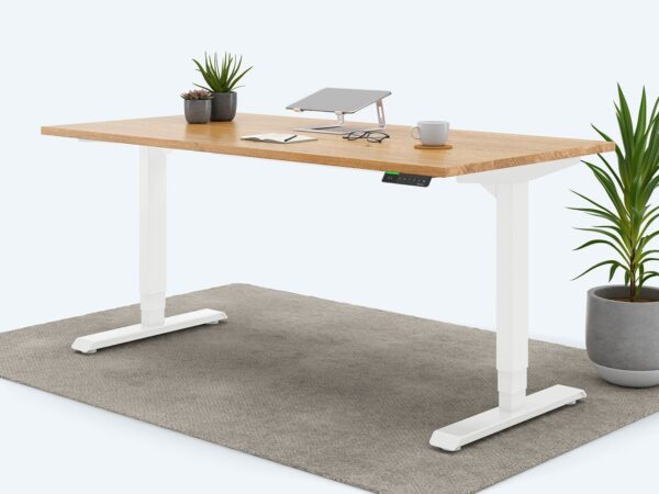 Ergotopia Desktopia Pro X - Elektrisch höhenverstellbarer Schreibtisch / Ergonomischer Tisch mit Memory-Funktion, 7 Jahre Garantie - (Eiche Echtholz, 160x80 cm, Gestell Weiß)