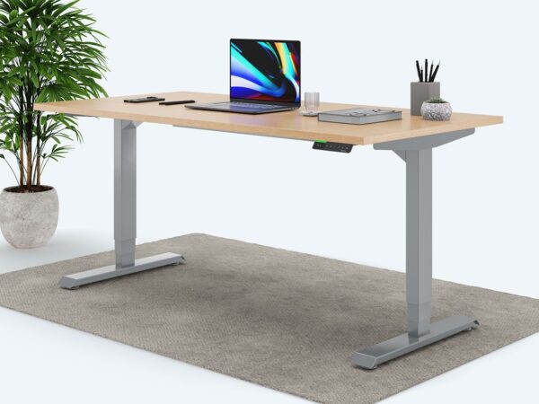 Ergotopia Desktopia Pro X - Elektrisch höhenverstellbarer Schreibtisch / Ergonomischer Tisch mit Memory-Funktion, 7 Jahre Garantie - (Buche, 160x80 cm, Gestell Grau)