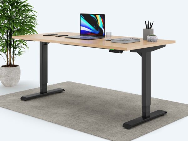 Ergotopia Desktopia Pro X - Elektrisch höhenverstellbarer Schreibtisch / Ergonomischer Tisch mit Memory-Funktion, 7 Jahre Garantie - (Buche, 160x80 cm, Gestell Schwarz)