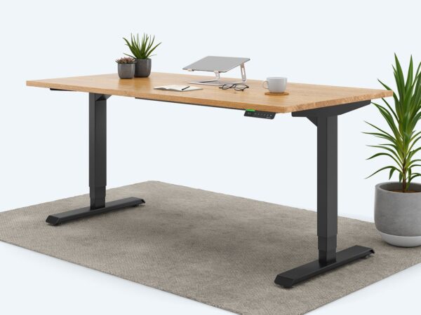 Ergotopia Desktopia Pro X - Elektrisch höhenverstellbarer Schreibtisch / Ergonomischer Tisch mit Memory-Funktion, 7 Jahre Garantie - (Eiche Echtholz, 160x80 cm, Gestell Schwarz)