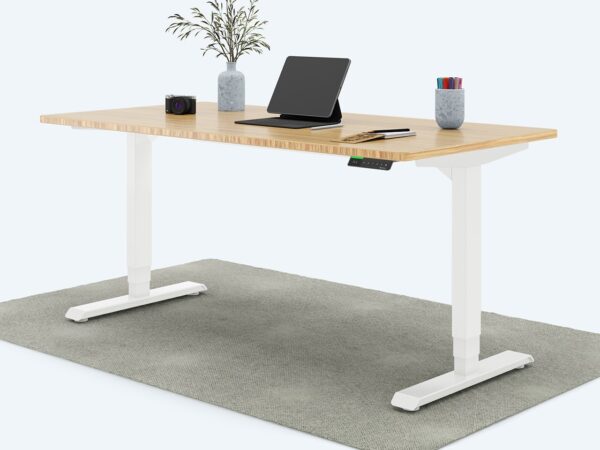 Ergotopia Desktopia Pro X - Elektrisch höhenverstellbarer Schreibtisch / Ergonomischer Tisch mit Memory-Funktion, 7 Jahre Garantie - (Bambus Echtholz, 160x80 cm, Gestell Weiß)