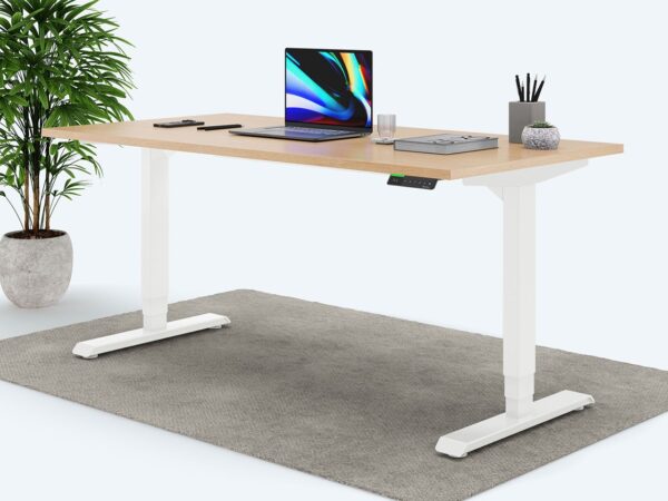 Ergotopia Desktopia Pro X - Elektrisch höhenverstellbarer Schreibtisch / Ergonomischer Tisch mit Memory-Funktion, 7 Jahre Garantie - (Buche, 180x80 cm, Gestell Weiß)