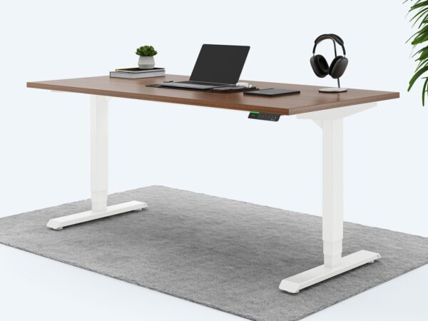 Ergotopia Desktopia Pro X - Elektrisch höhenverstellbarer Schreibtisch / Ergonomischer Tisch mit Memory-Funktion, 7 Jahre Garantie - (Nussbaum, 180x80 cm, Gestell Weiß)