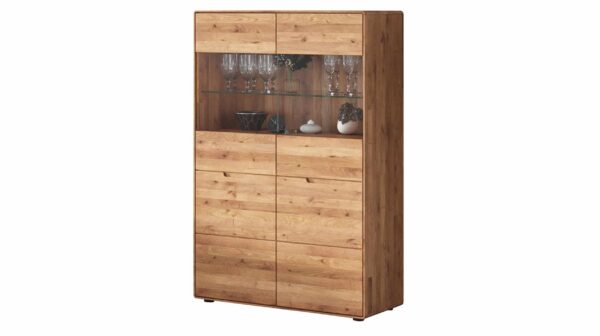 Massivart Highboard mit Glastüren Wildeiche massiv 100 cm - LUCAS