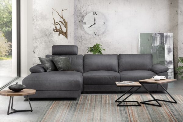 KAWOLA Sofa LOLA Ecksofa XL grau mit motorischer Relaxfunktion versch. Bezüge