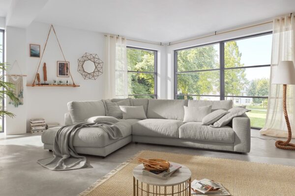 KAWOLA Sofa MADELINE Ecksofa Cord steingrau