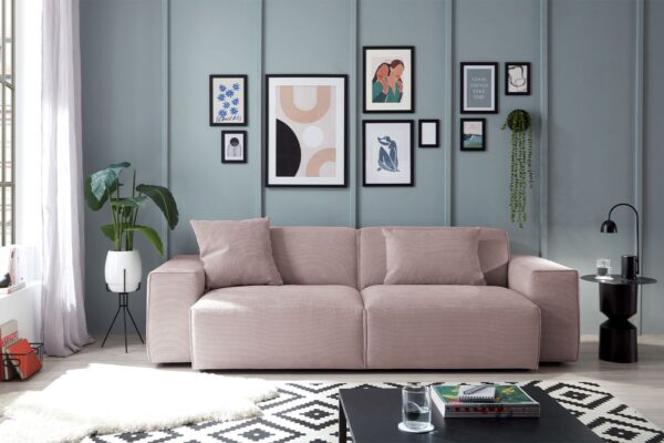 KAWOLA Sofa RANI 3-Sitzer Feincord rosa