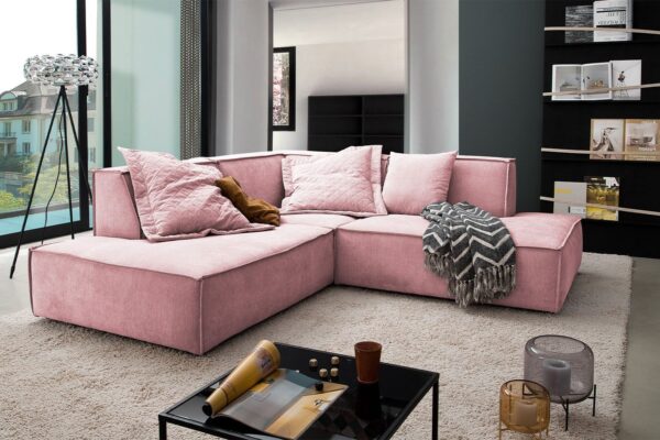 KAWOLA Sofa SAMU Ecksofa Stoff rosa