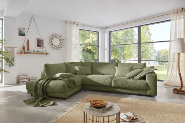 KAWOLA Sofa MADELINE Ecksofa Cord olivgrün