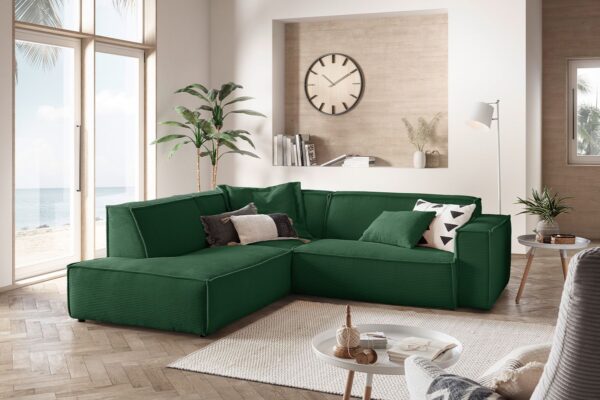 KAWOLA Sofa SAMU Ecksofa Cord smaragd