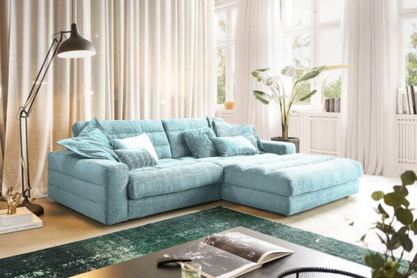 KAWOLA Sofa LANA Ecksofa Cord hellblau